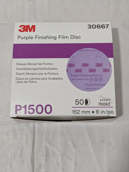 3M Hook &amp; Loop Disc: 6" Dia, 1500 Grit, Coated, AO Box of 50 7100122795