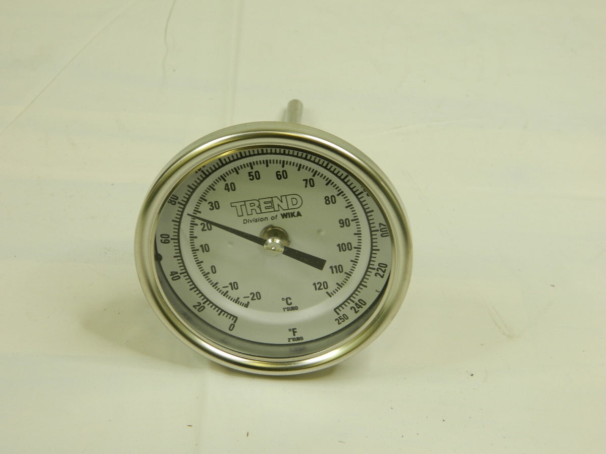 WIKA Bimetal Dial Thermometer: 0 to 250 ° F, 4" Stem Length 52877149
