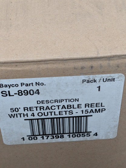 Bayco Cord & Cable Reel: 12 AWG, 50' Long, Outlet End 4 Outlet SL-8904