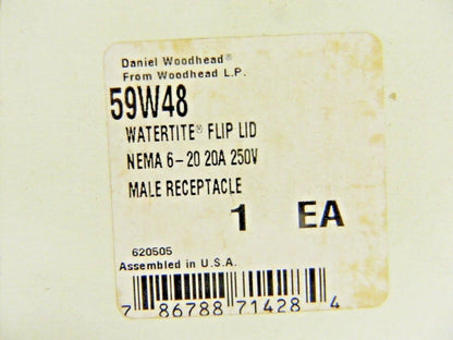 Woodhead Watertite Flip Lid Male Receptacle 250V 20A Nema 6-20P 59W48