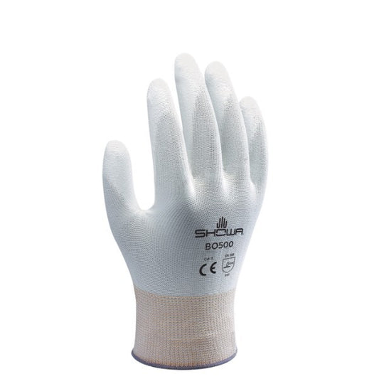 10 PAIRS Showa Polyurethane Palm Coated Nylon Fit White Gloves Size 8/L B0500