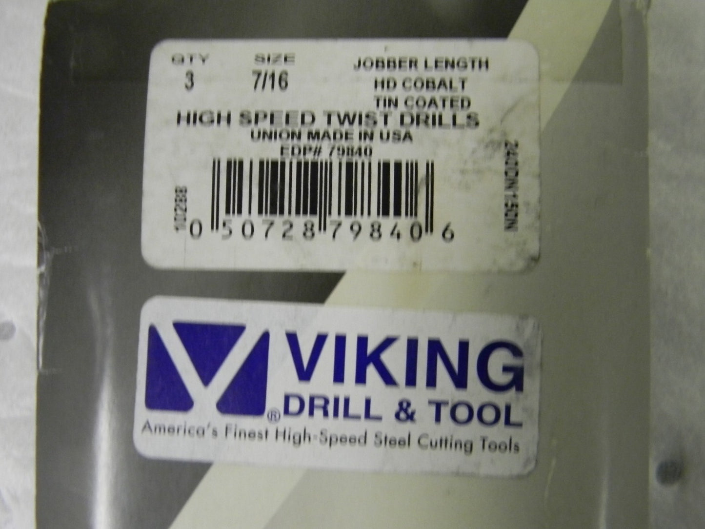 Viking Drill & Tool Cobalt TIN Jobber Length Drill 7/16 135º Qty.3 79840