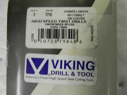 Viking Drill & Tool Cobalt TIN Jobber Length Drill 7/16 135º Qty.3 79840