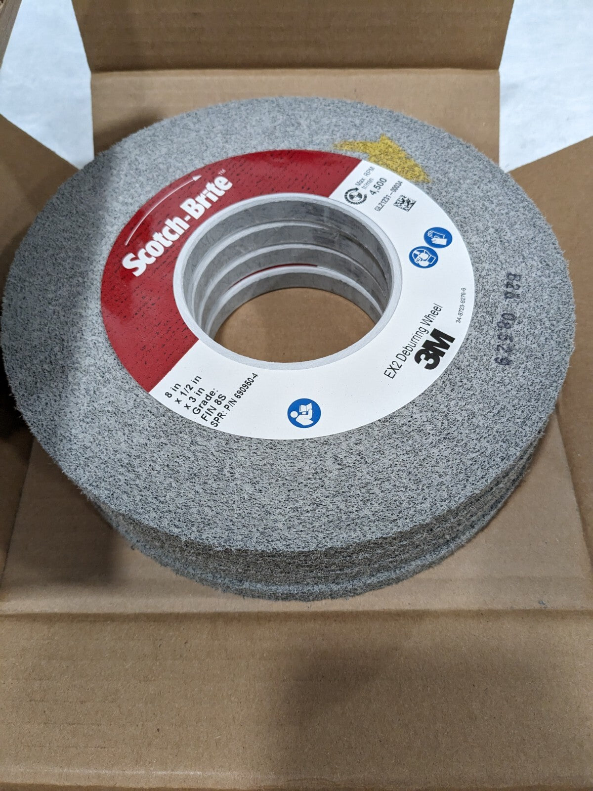 3M EX2 Deburring Wheel, 8 in x 1/2 in x 3 in 8S FIN, Qty 4 7010366637