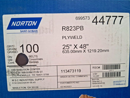 Norton Zirconia Alumina Abrasive Belt 25" Wide 48" OAL 100 Grit 699573