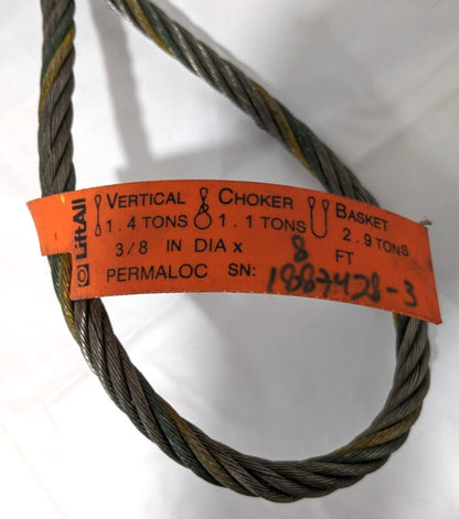LIFT-ALL Eye & Eye Wire Rope Sling  3/8" Dia x 8' Long  1.4 Ton Vertical 38IEEX8