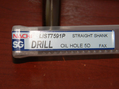 Nachi Powder Metal SG Coated Drill 1/2" Oil Hole 5° Fax Straight Shank #L75