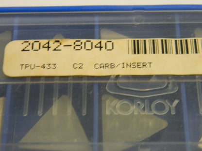Korloy Tpu433 C2 2042-8040 Carbide Inserts, Qty 10 78230935