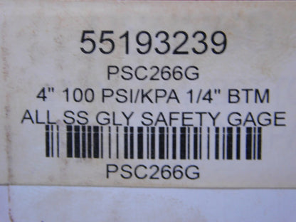 Winters Analog Pressure Gage 4 Dial 0-100 PSI/kPA Glycerin Fill SS Case PSC266G