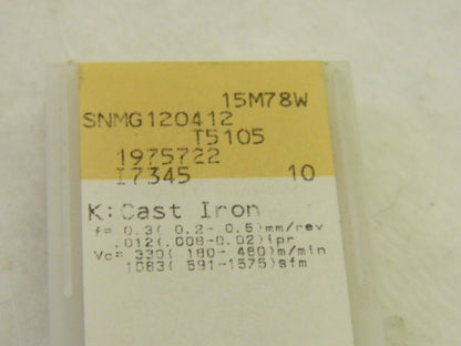 Tungaloy SNMG433 Grade T5105 Carbide Turning Insert  Qty. 10 6852989