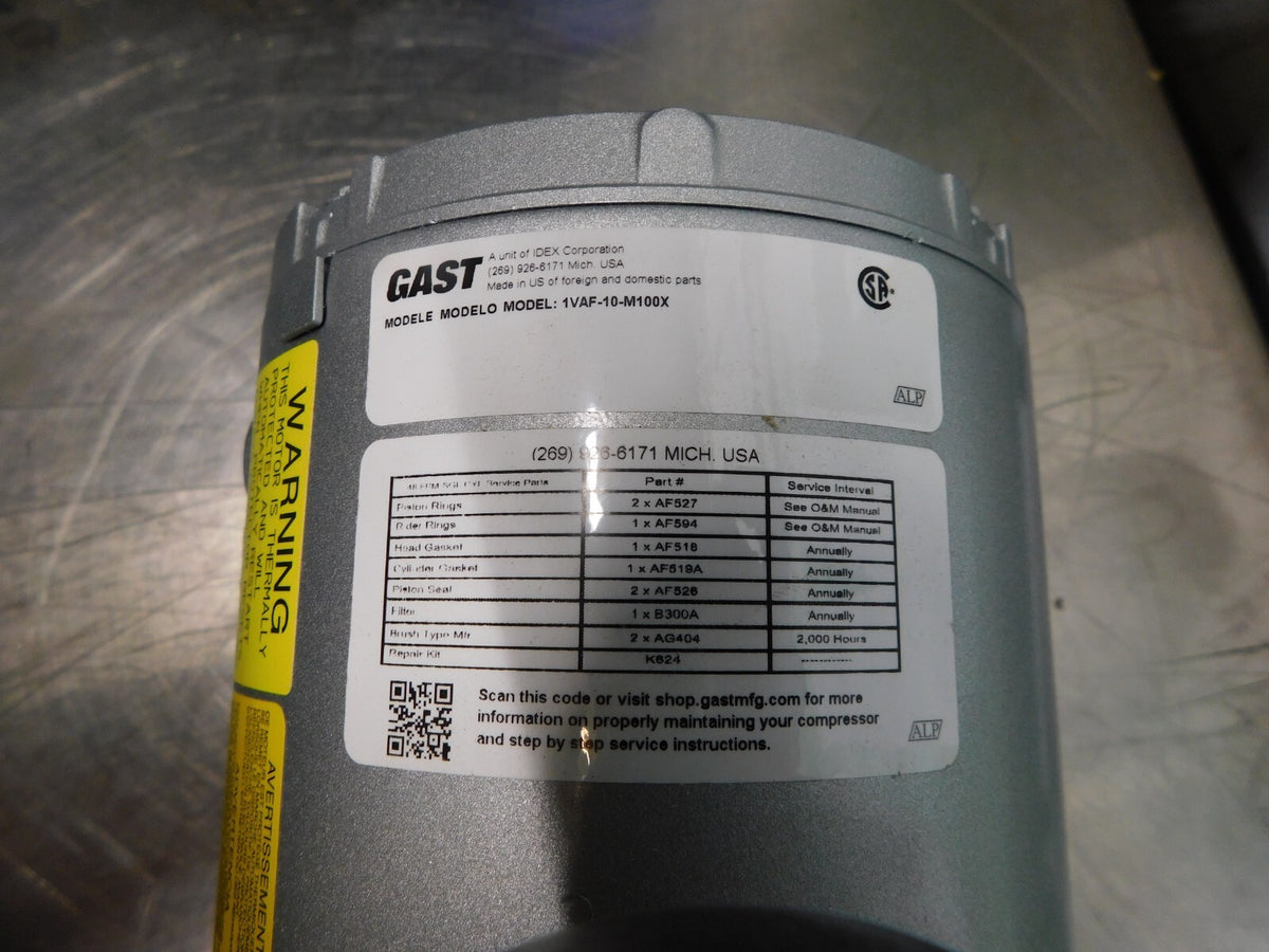 Gast Piston Vacuum Pump 1/6 hp 1.8 CFM 1VAF-10-M100X PARTS/REPAIR
