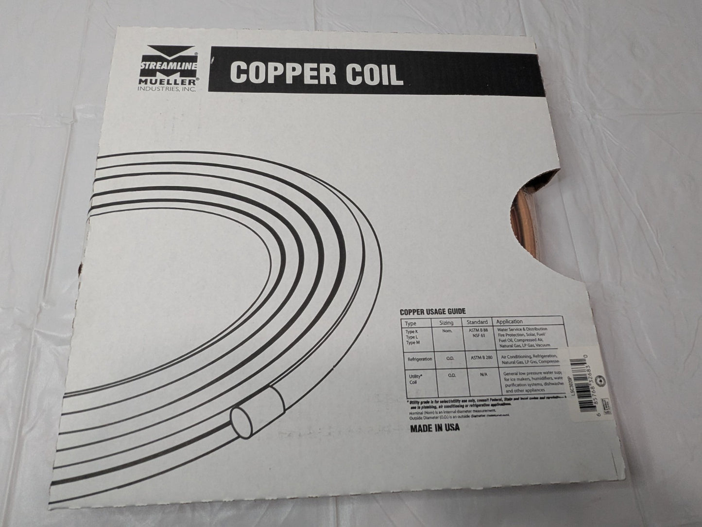 Mueller Industries Copper Seamless Tube 20 Ft Long X 1/2" OD X 3/8" ID LSC3020P