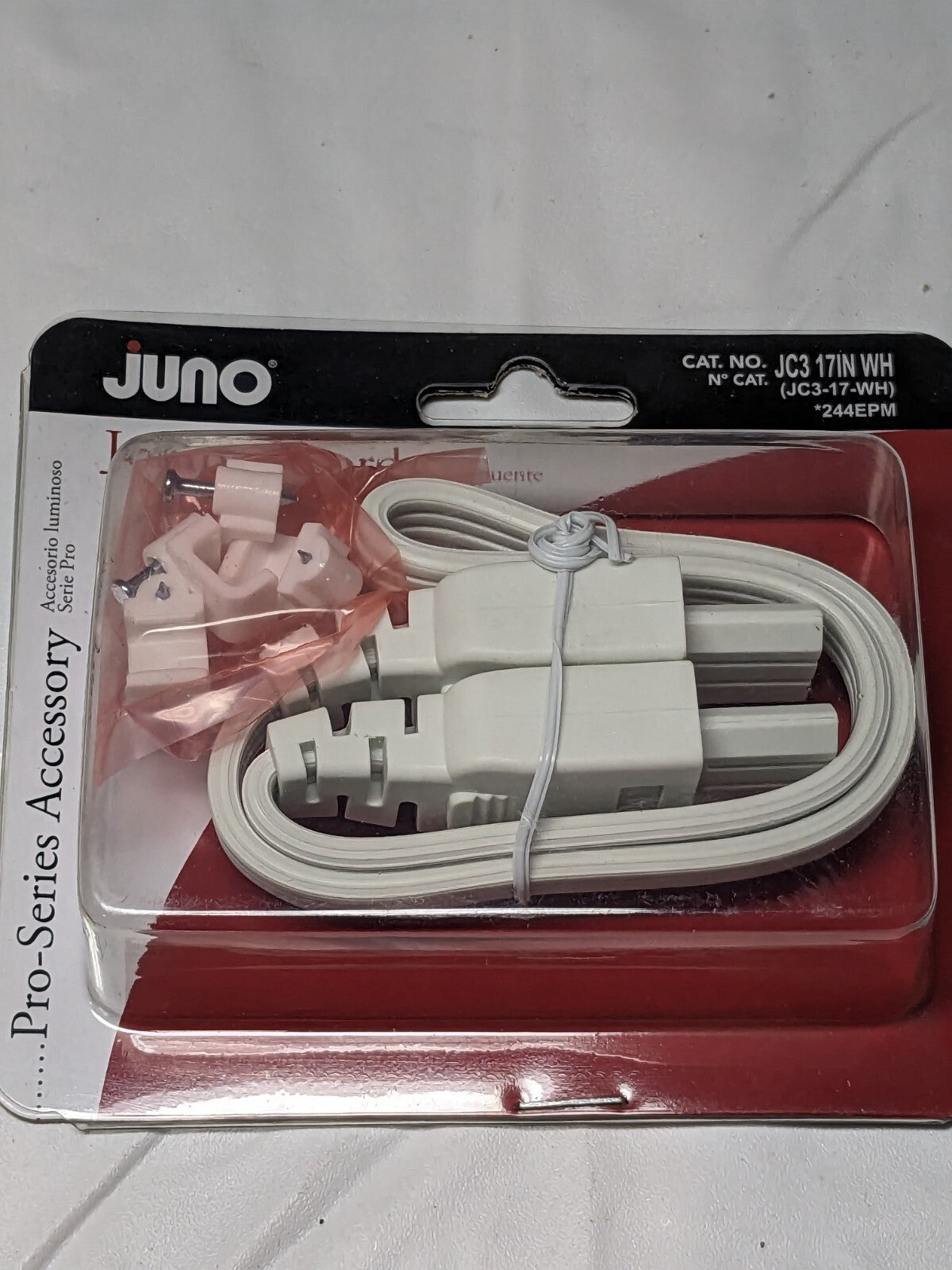Juno Pro-Series 3-Wire Grounded 17" Jumper Cord Accessory, White JC3-17-WH