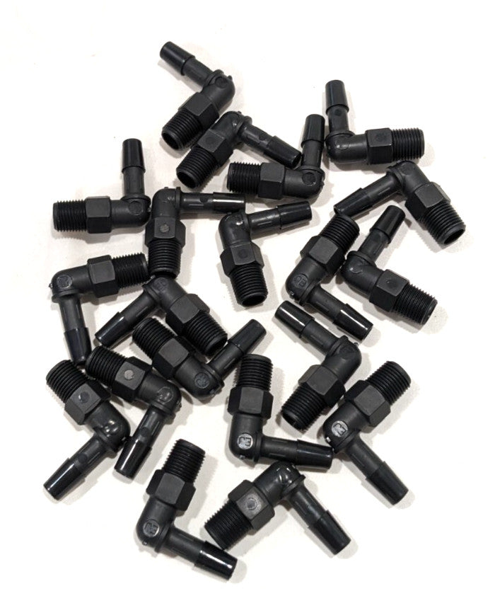 Nylon Single Barbed 90deg Elbow  1/4" Barb x 1/8" MNPT Black   L2-4BN   *QTY 20*