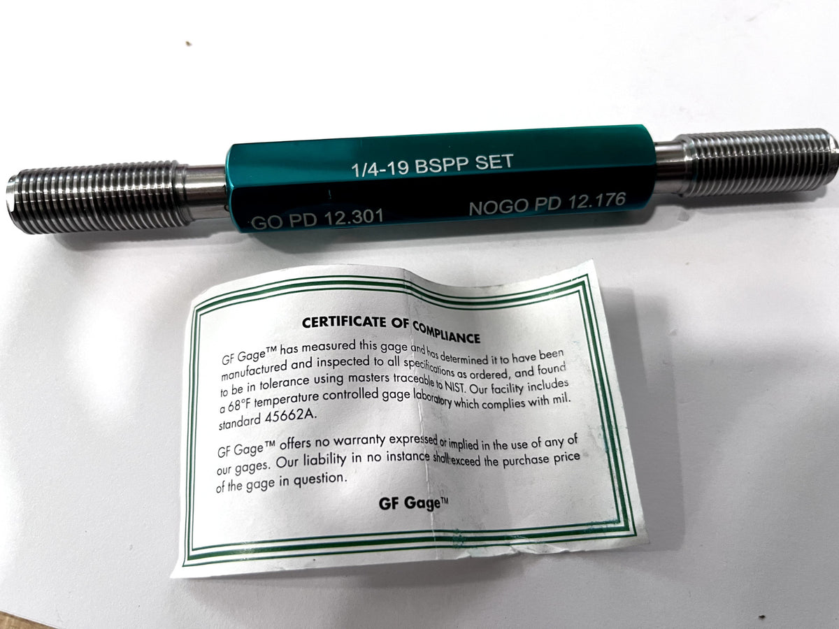 GF GAGE Pipe Thread Plug Gage: Straight, 1/4-19 S025019BSPPS