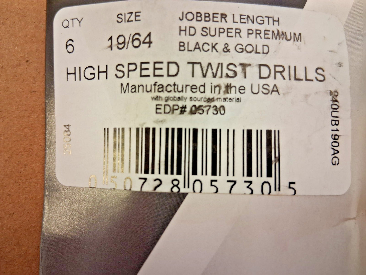 Norseman/CTD Drill & Tool Jobber Length Drill Bits QTY6 19/64" Dia 300SBTA 19/64