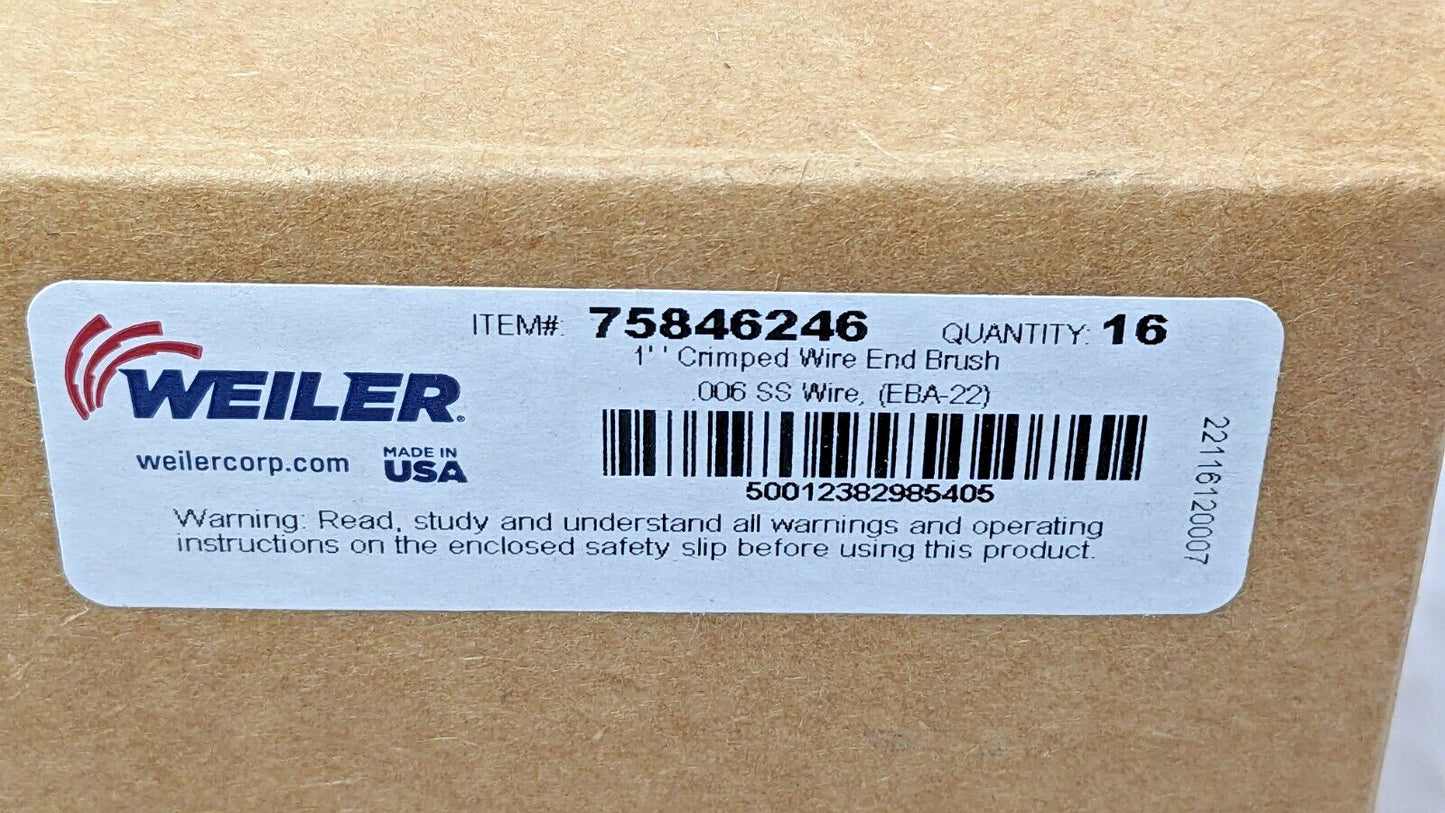 PACK OF 16 Weiler 1" Crimped Wire End Brushes SS 6 mm Shank Dia 98540 75846246