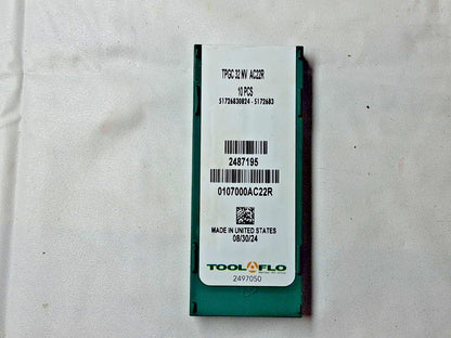 Tool-Flo Carbide Laydown Threading Inserts QTY 10 TPGC32NV 0107000AC22R