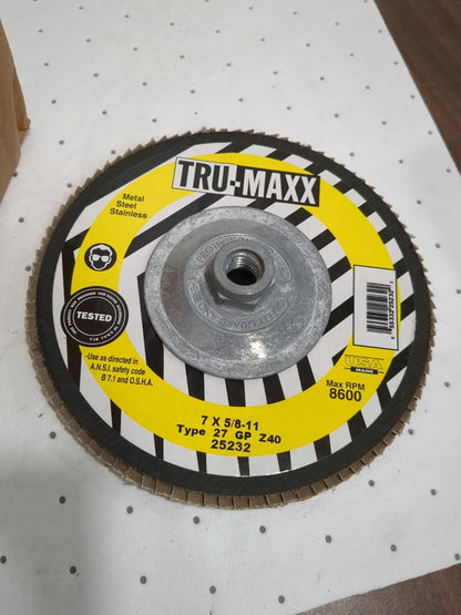 Tru-Maxx 10ct 7" 40 Grit 5/8-11 Center Hole Type 27 Zirconia Alumina Flap D