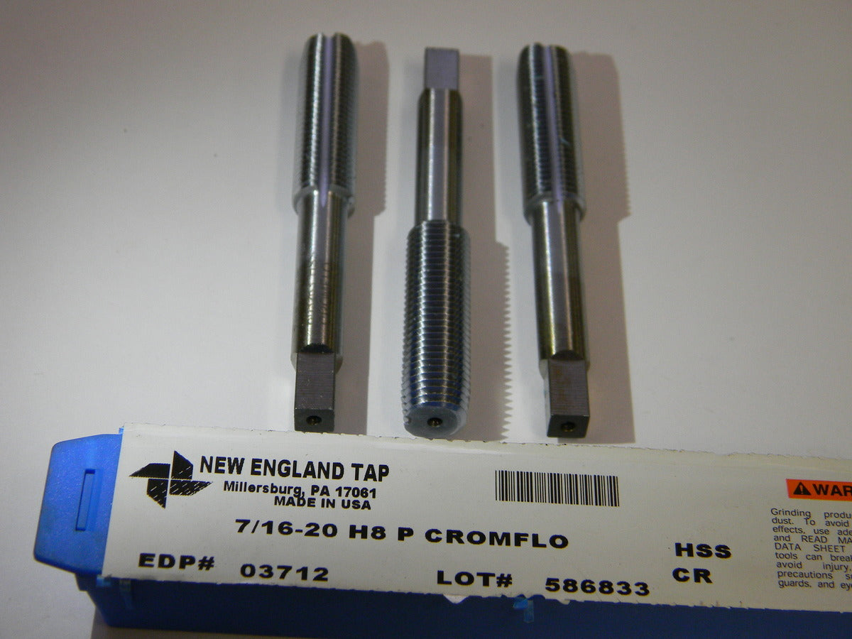 New England Tap 7/16-20 H8 P Cromflo HSS Taps QTY 3 03712