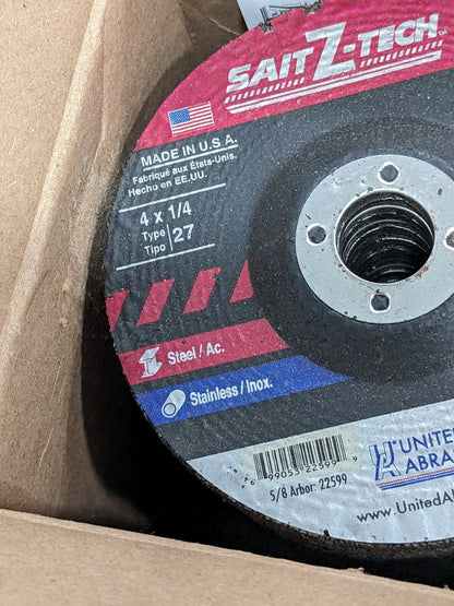 SAIT Depressed-Center Wheel: Type 27, 4" Dia, 1/4" Thick, 5/8" Ho