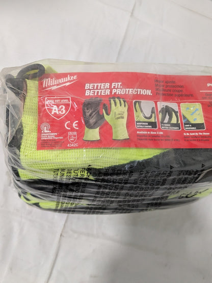 (12) Milwaukee High Vis. Cut Level 3 Polyurethane Dipped Glove XL 48-73-8933