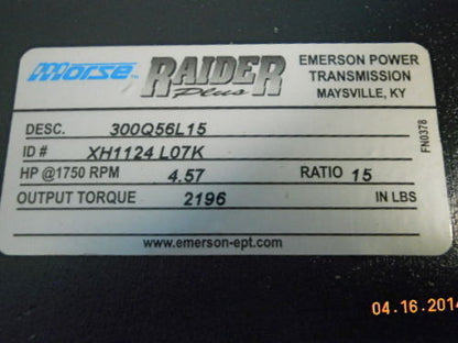 Morse Raider 15:1 Left Output C-Face Worm Gear Reducer Model / Part  300Q56L15