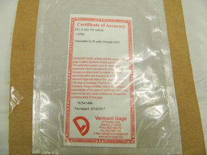 Vermont Gage Class X Plus Steel Pin Gage Go 1.0750 Plus Tolerance 191202110