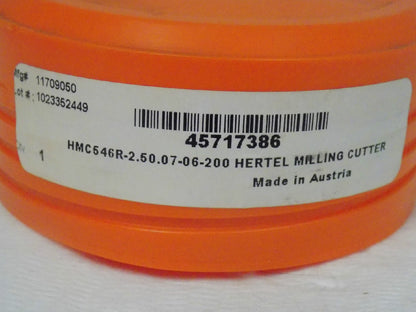 Hertel Indexible Angle Face Mill Cutter 2.5" Cut Dia. 7FL 45717386