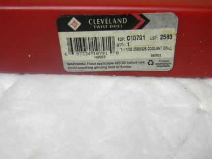 Cleveland Twist Coolant Feeding Drill Low Helix 1-1/32 Dia 11-1/8 OAL C10791