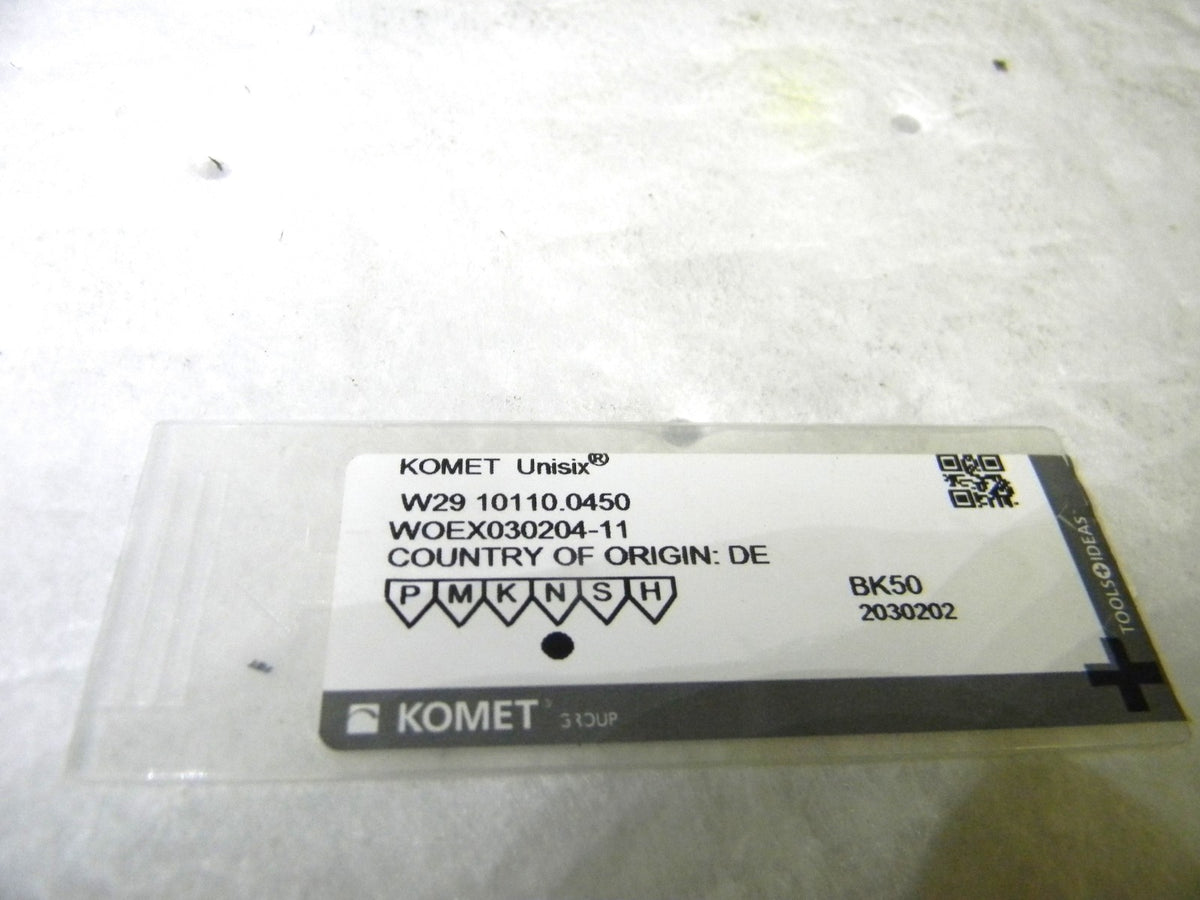 Komet Trigon Carbide Inserts W2910110.0450 Grade-BK50 Box of 10