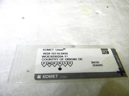 Komet Trigon Carbide Inserts W2910110.0450 Grade-BK50 Box of 10