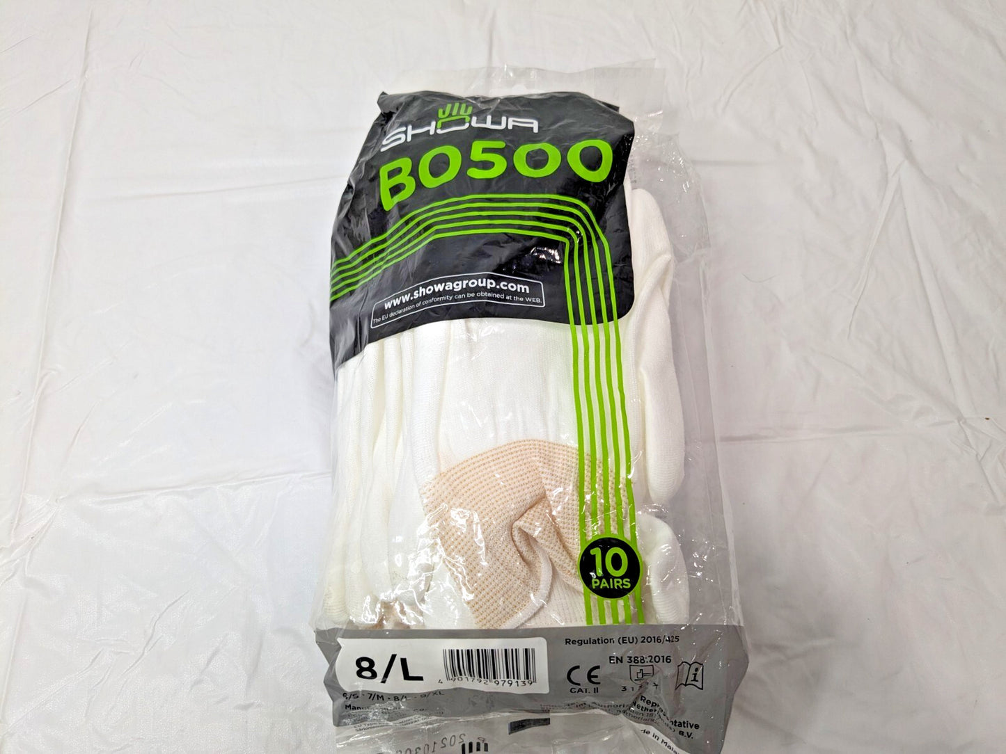 10 PAIRS Showa Polyurethane Palm Coated Nylon Fit White Gloves Size 8/L B0500