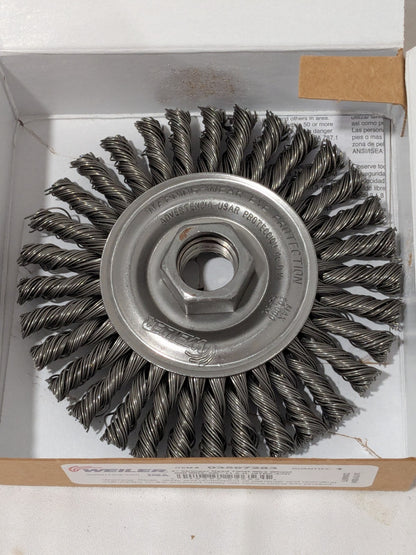 WEILER Wheel Brush: 4" Dia, 3/16" Width, 0.0200" Wire Dia, Knotted 94653