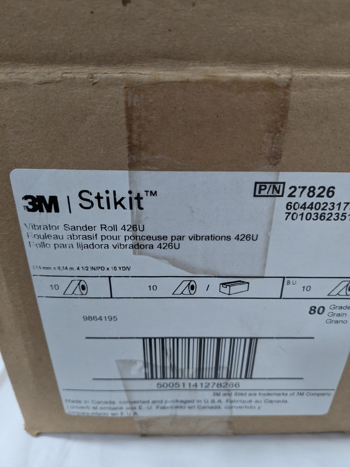 3M Adhesive Back Sanding Sheet 80G, 4-1/2" W, 10 yd L (10 Rolls) 7010362351