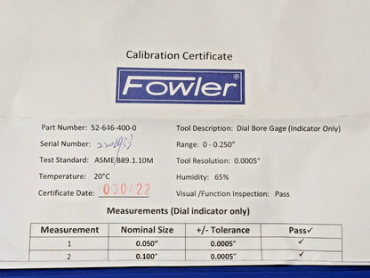 Fowler Dial Bore Gage Set 1.4" to 6" Range 52-646-400-0