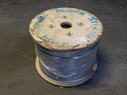 Galvanized Steel Cable Wire Rope 3/8" Diam. 7 x 19 Strand Core 500 Ft. Appr