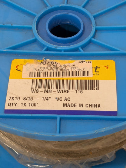 WorkSmart Aircraft Cable 1/4" x 3/16" Dia x. 100' Long WS-MH-WIRE-116