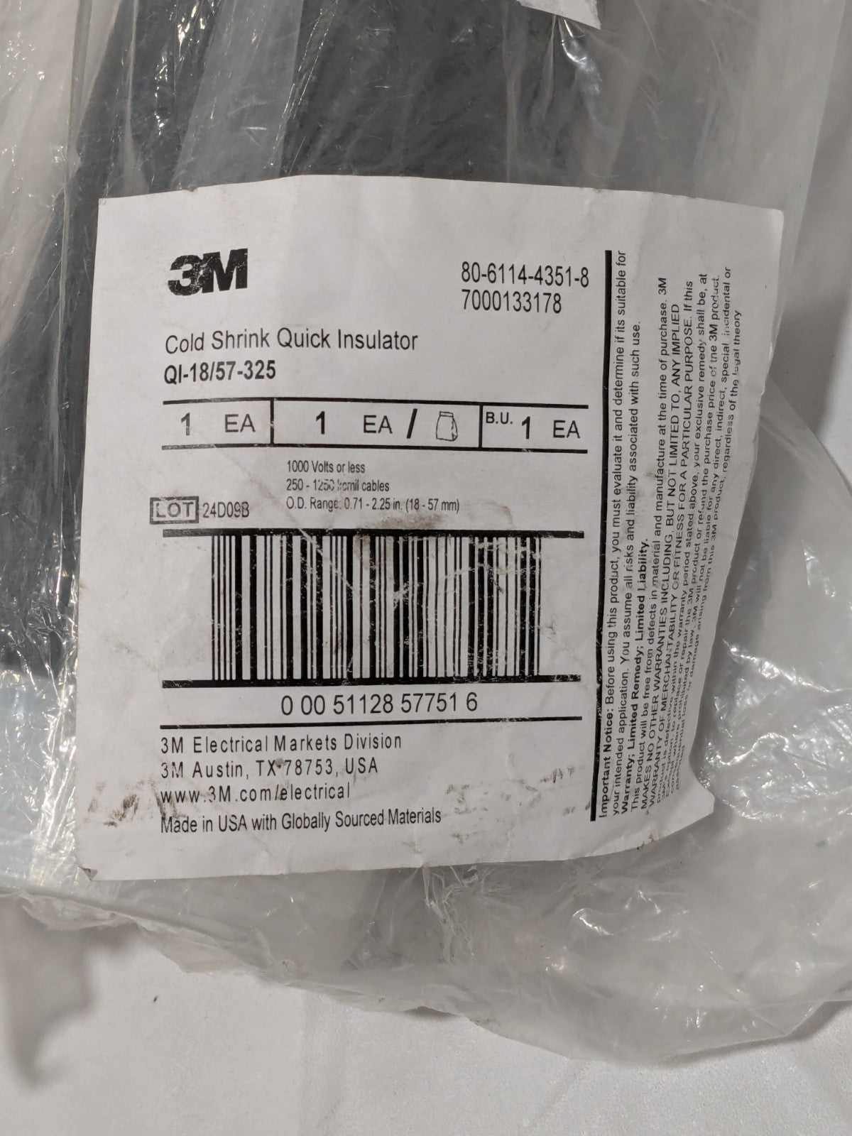 3M Heat-Shrink & Cold-Shrink Sleeve: 2-1/4" ID Before Shrinking 7000133178