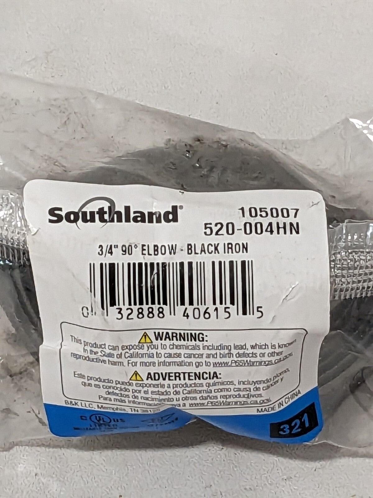 Southland 3/4 in. Black Malleable Iron 90º FPT x FPT Elbow Fitting 520-004HN