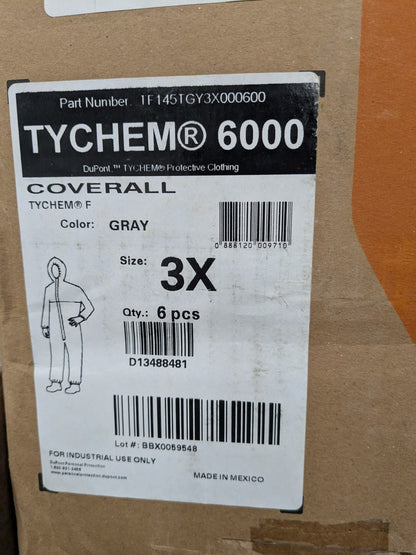 DUPONT Disposable Coverall Chemical, Liquid/Splash Sz 3XL Qty 6 TF145TGY3X000600