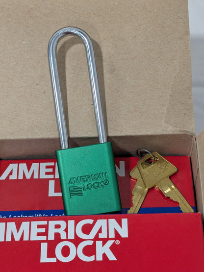 (6)American Lock Lockout Padlock Keyed Alike, Aluminum, 3 High A1107KAGRN-27436