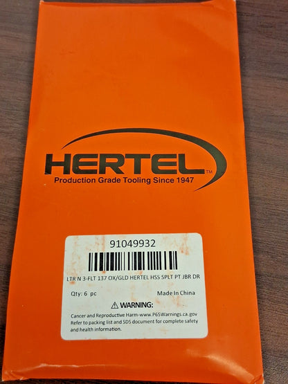 Hertel HSS Jobber Length Drill Bits QTY6 Letter N Dia 137 Deg H95006213