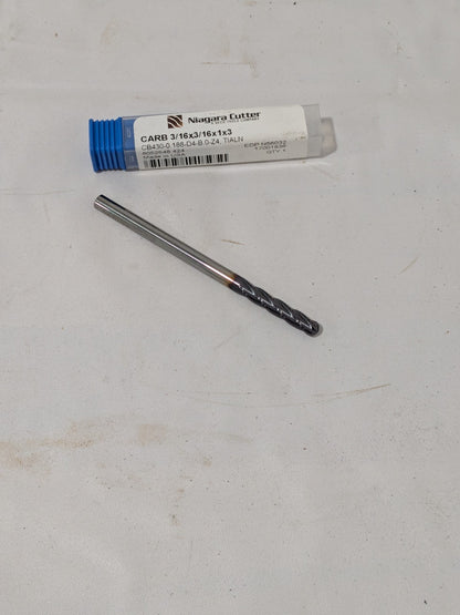 Niagara Cutter Ball End Mill: 3/16" Dia, 1" LOC, 4 Flute 17001836