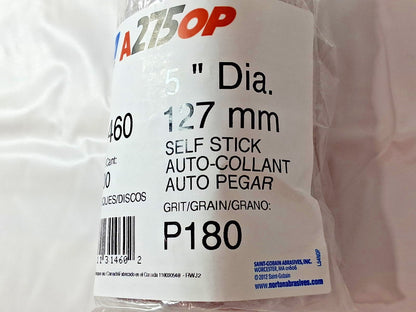 Norton Aluminum Oxide 5" Dia PSA Disc QTY100 Roll 180 Grit 66261131460