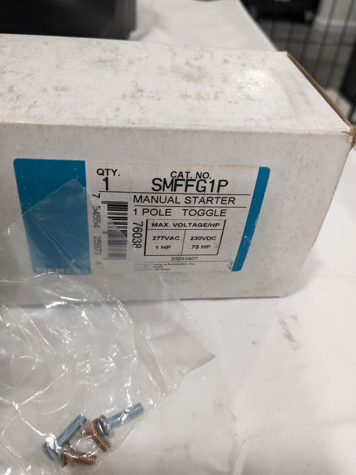 Siemens Class SMF Standard Motor Control Starter With Red Pilot Light SMFFG1P