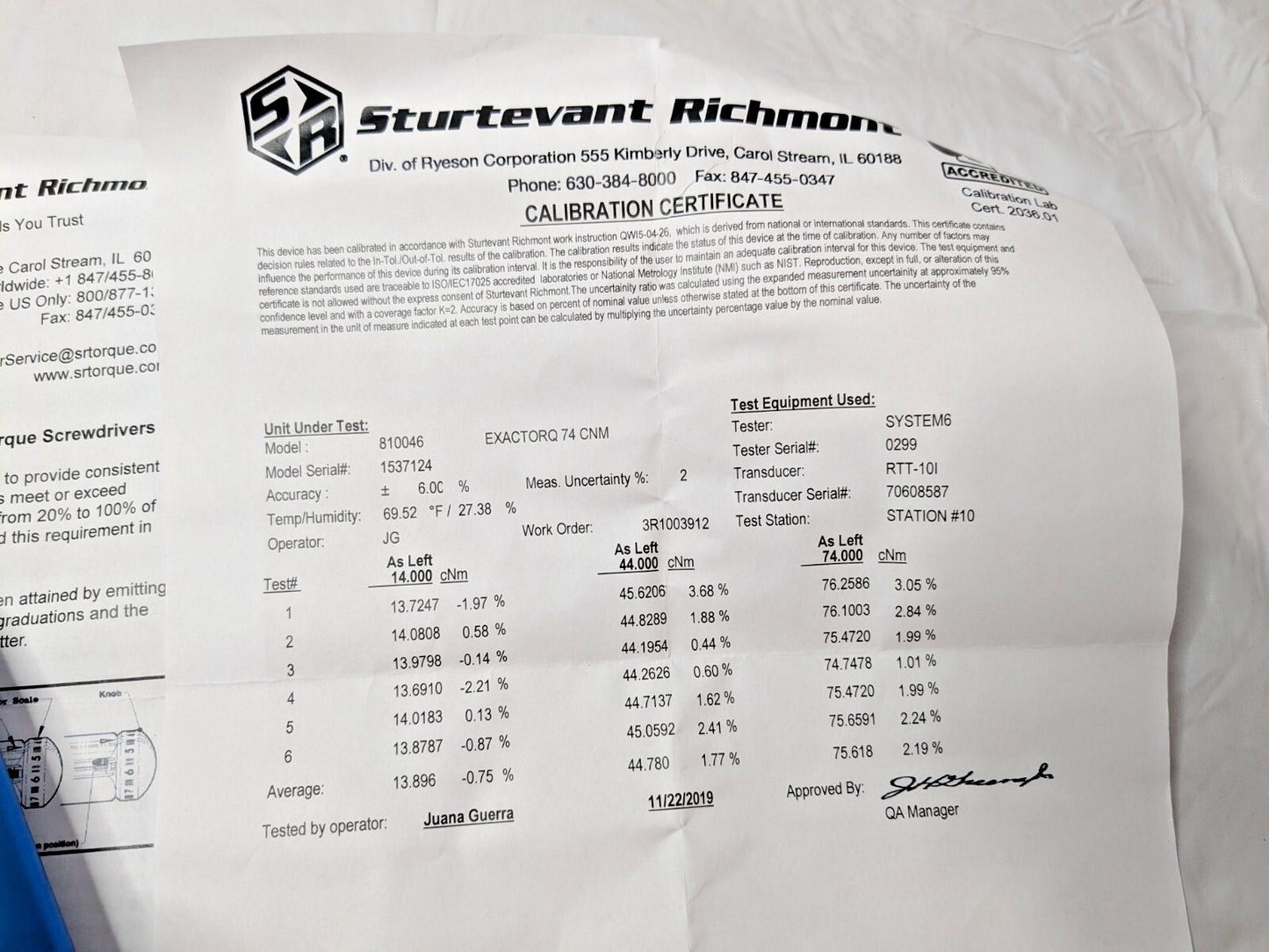 Sturtevant-Richmont EXACTORQ 74 Torque Screwdriver 15-74cNm Range 810046
