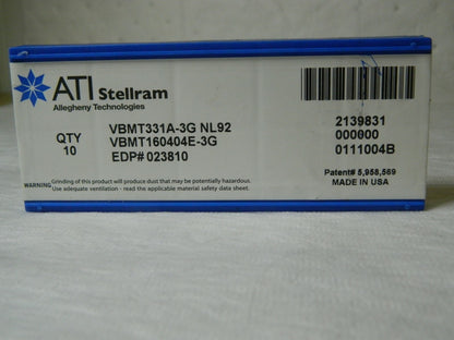Stellram VBMT331A-3G NL92 VBMT160404E-3G Carbide Inserts Qty. 10 023810