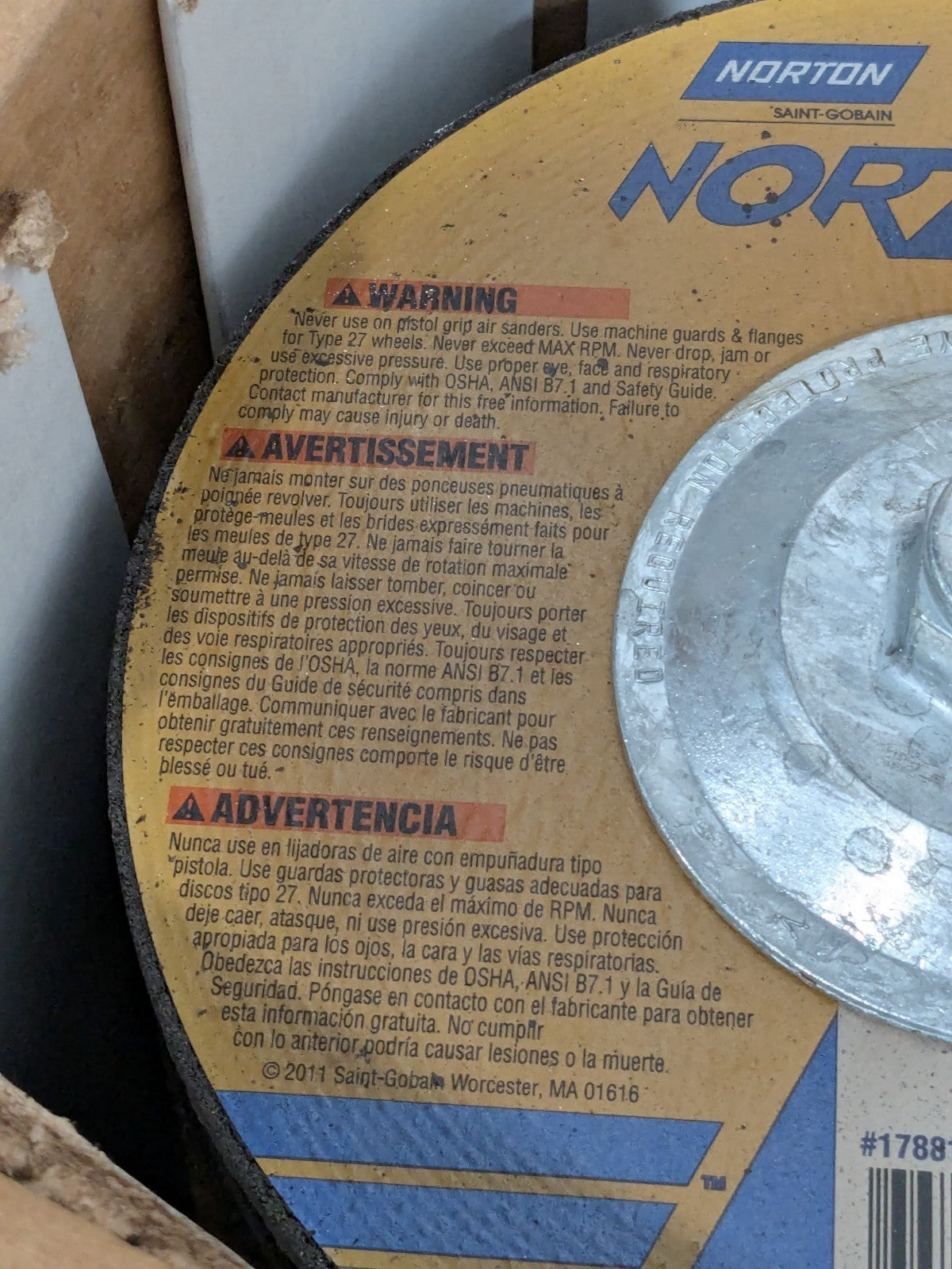 (10) Norton Depressed-Center Wheel: 7" Dia, 1/4" Thick, 5/8-11 Hole 66252917881