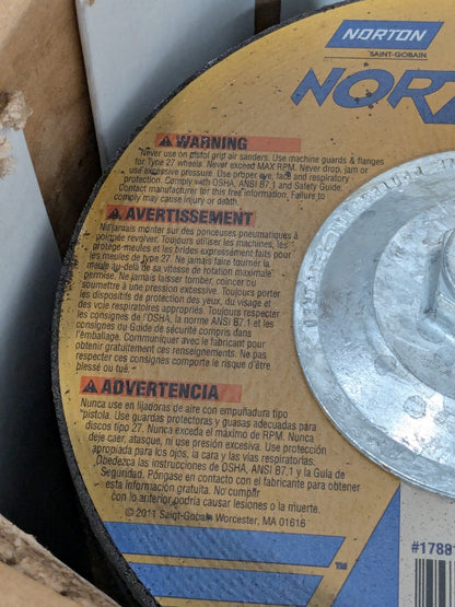 (10) Norton Depressed-Center Wheel: 7" Dia, 1/4" Thick, 5/8-11 Hole 66252917881